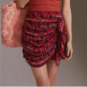 Anthropologie Red and Blue Mini Skirt